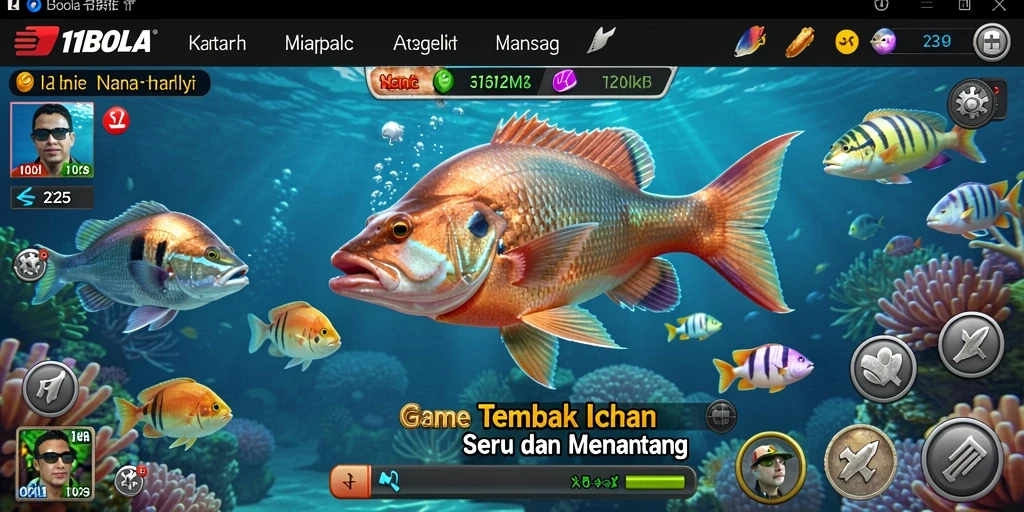 Tangkapan layar permainan 11BOLA dengan aksi Tembak Ikan seru.