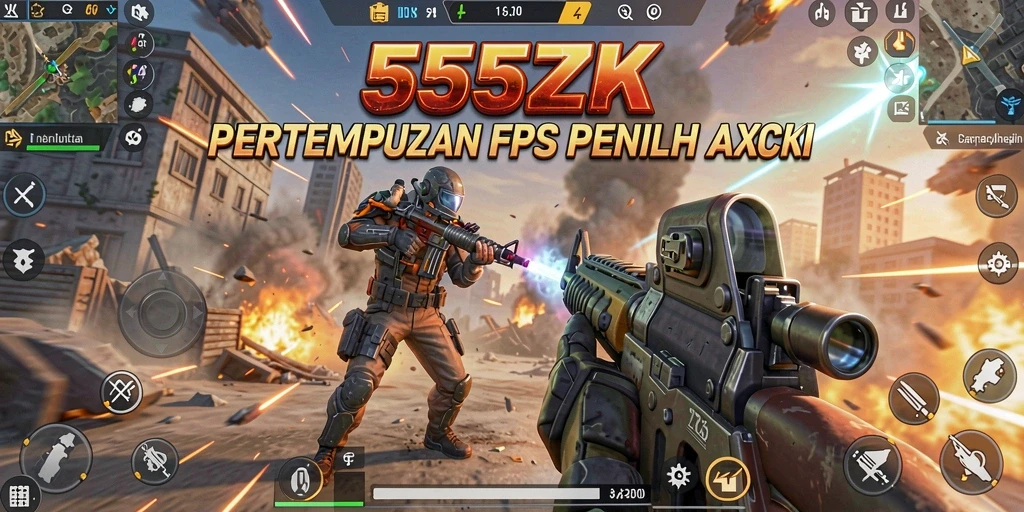 Screenshot dari 555ZK menampilkan aksi tembak-menembak yang dinamis.