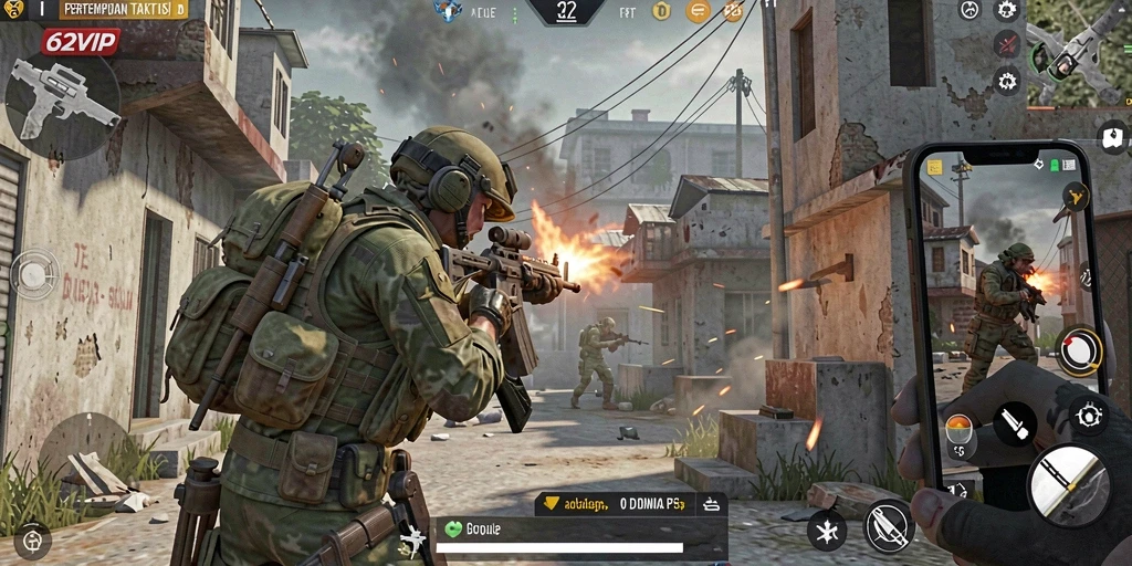 Gameplay mendebarkan dalam pertempuran FPS yang seru.