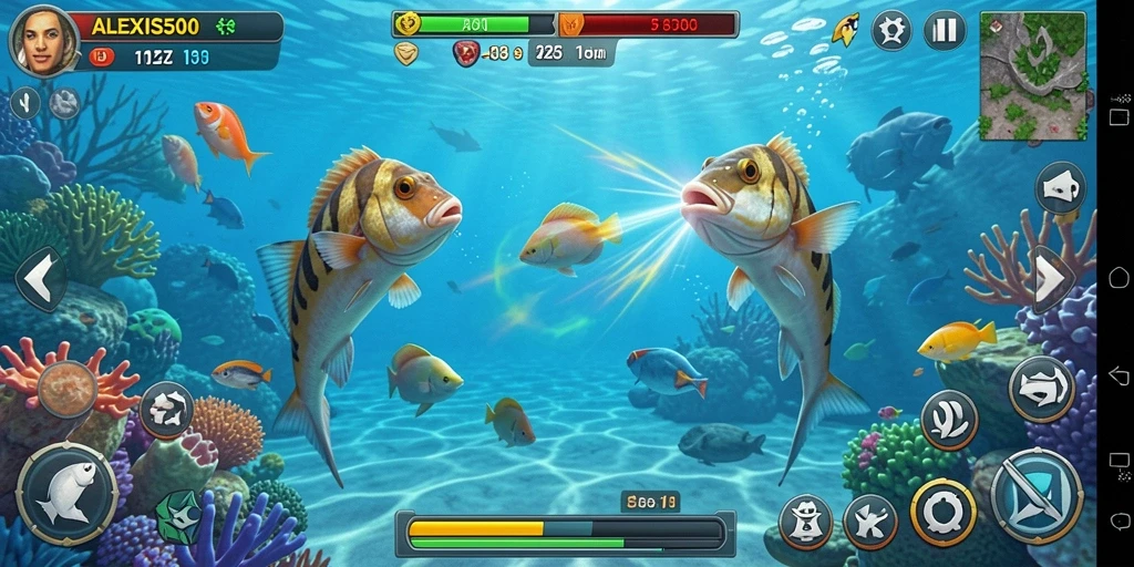 Screenshot menampilkan aksi seru dalam game Tembak Ikan ALEXIS500.