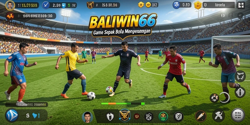 Screenshot gameplay BALIWIN66 menampilkan aksi seru dalam pertandingan sepak bola.