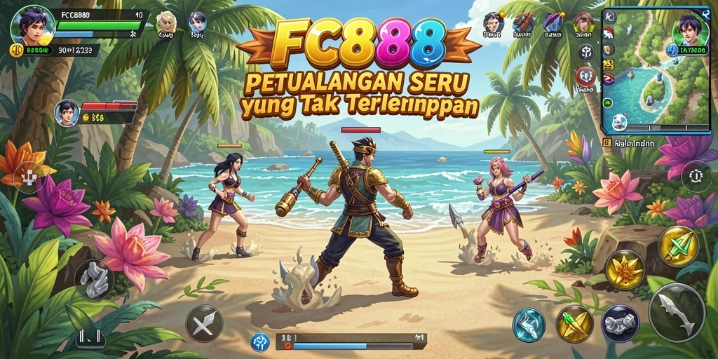 Tangkapan layar menampilkan aksi seru dalam dunia petualangan FC888.