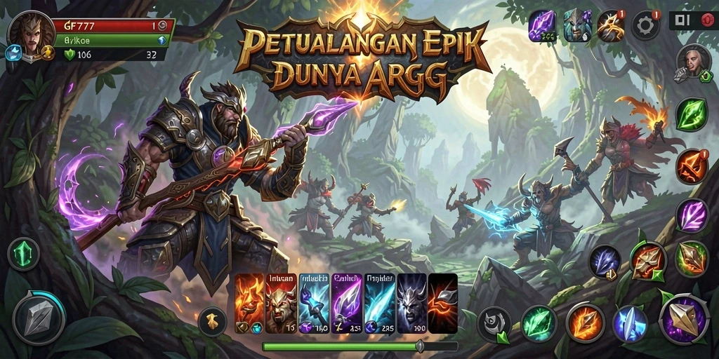 Screenshot utama GF777 menampilkan aksi seru dalam pertarungan ARPG.