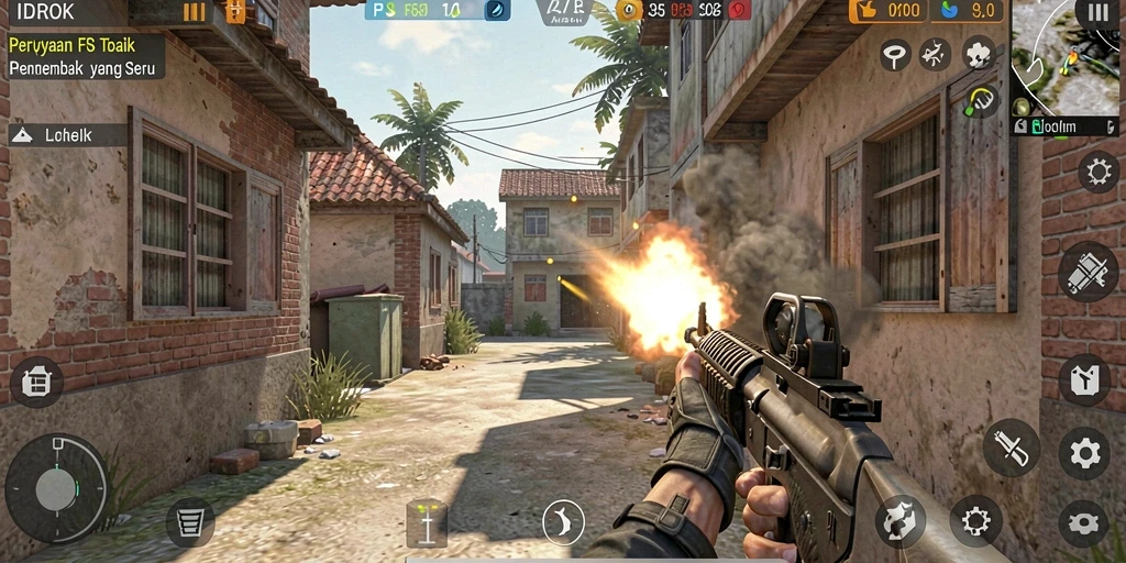 Tangkapan layar dari gameplay intens IDROK dengan aksi tembak-menembak yang seru.