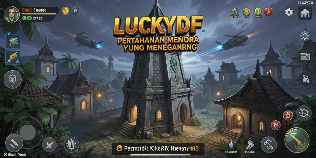 Tampilan gameplay Tower Defense yang menarik dalam LUCKYDF.
