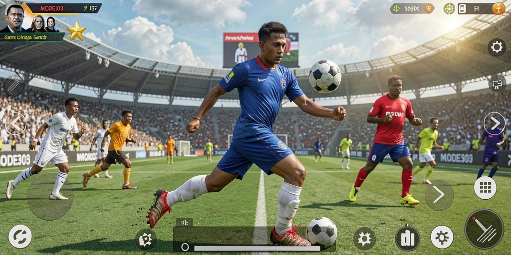 Tangkapan layar yang memperlihatkan aksi intens dalam game olahraga MODE303.