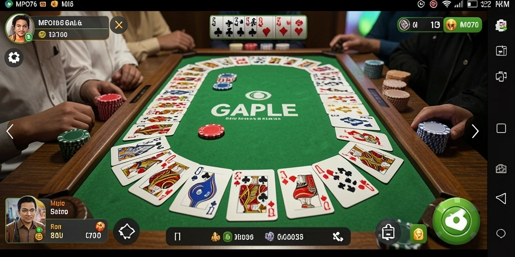 Screenshot permainan Gaple MPO76 dengan tampilan antarmuka yang menarik.