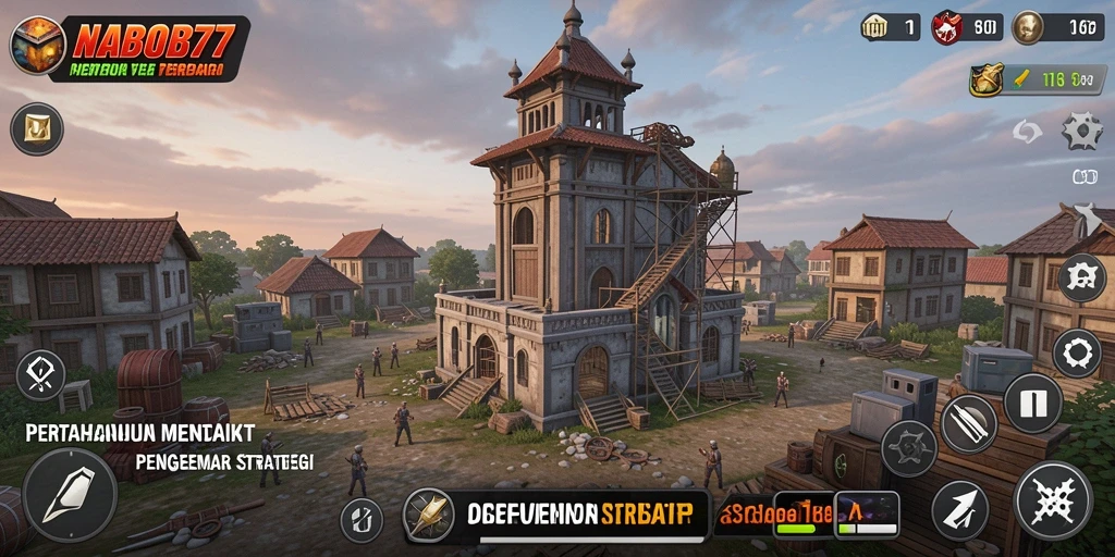 Screenshot gameplay NABOB77 menampilkan aksi menara pertahanan yang mendebarkan.