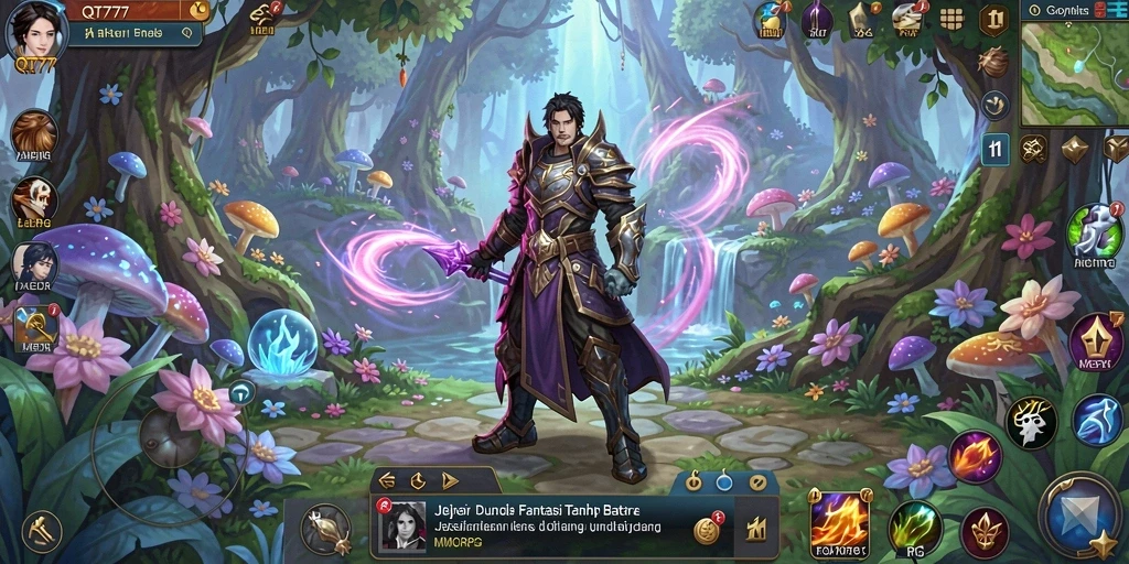 Tangkapan layar utama gameplay QT777 menampilkan petualangan yang seru di dunia MMORPG.