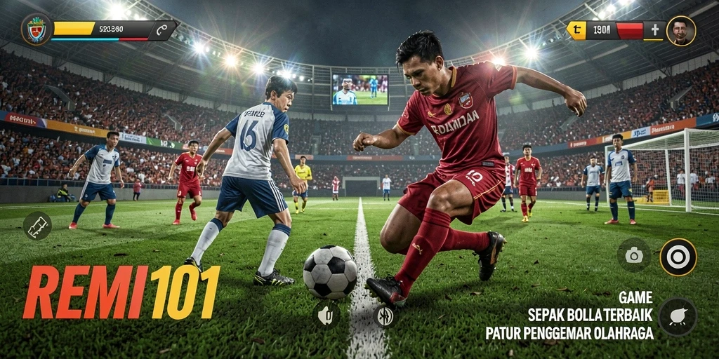 Tangkapan layar utama dari gameplay sepak bola yang seru.