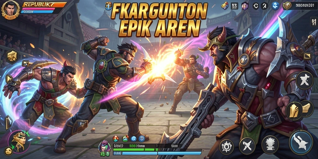 Screenshot menunjukkan pertarungan seru di arena REPUBLIK77.
