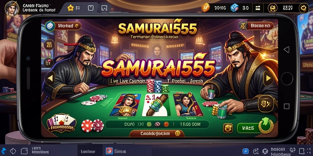 Screenshot gameplay SAMURAI555 yang menampilkan dealer dan meja permainan.
