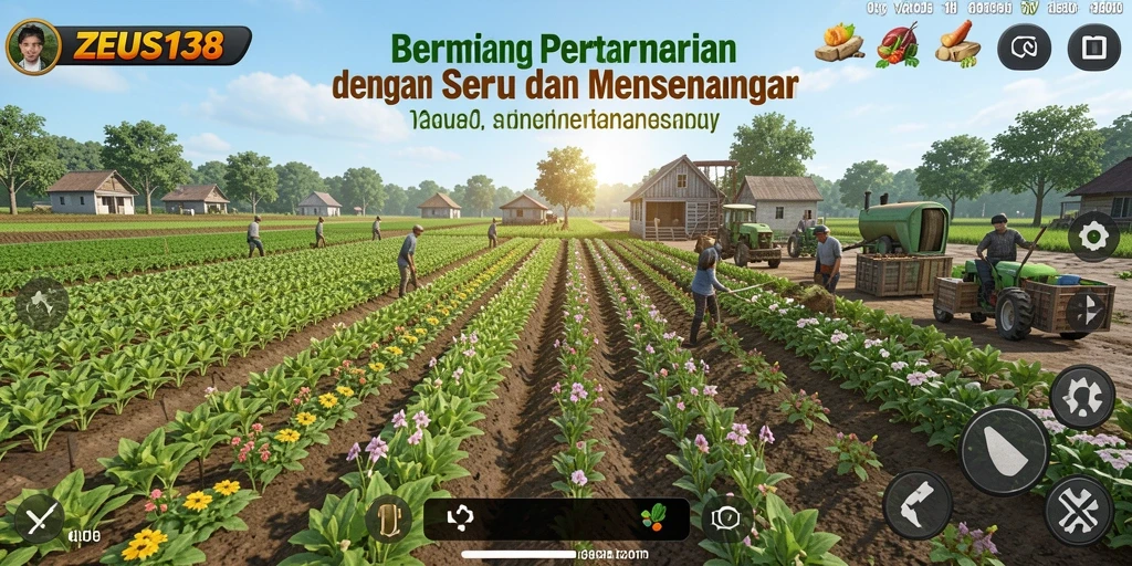 Tangkapan layar gameplay ZEUS138 yang menunjukkan aktivitas bertani yang seru.